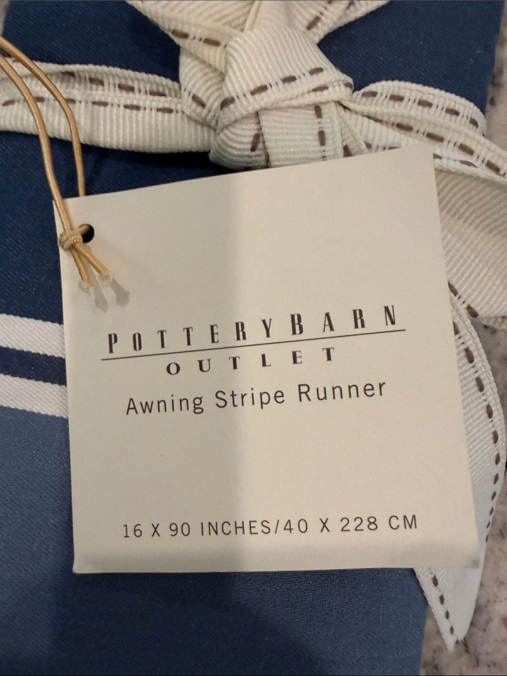 Pottery Barn Navy and White Striped Table Runner